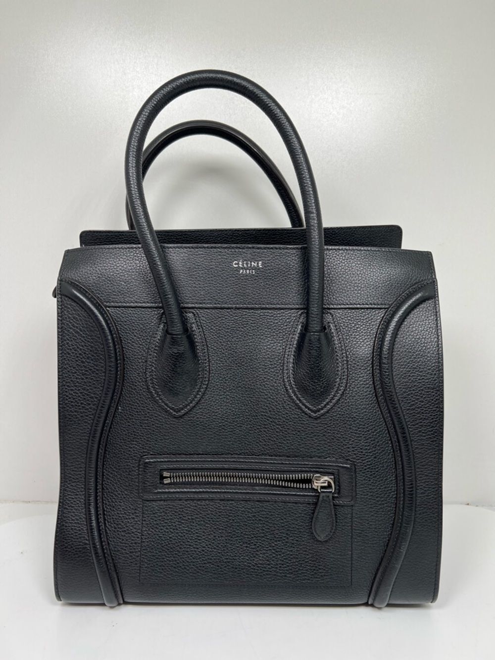 Authentic Celine Nano Luggage Tote in Black Leather with Gold Hardware
